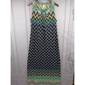 Emma & Michelle Maxi Dress Women's SZ XL Keyhole Back Stretch Chevron Pattern EC